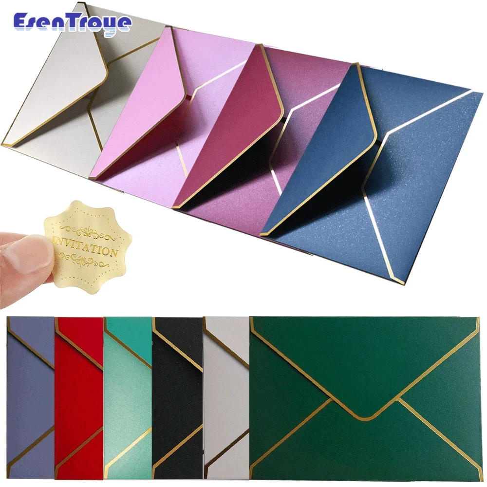 Description Picture 2 of itemThickened A7 Envelope 5 x 7" Solid Color Gold Border V Flap Greeting Card Envelope for Wedding Invitation Baby Shower Graduation