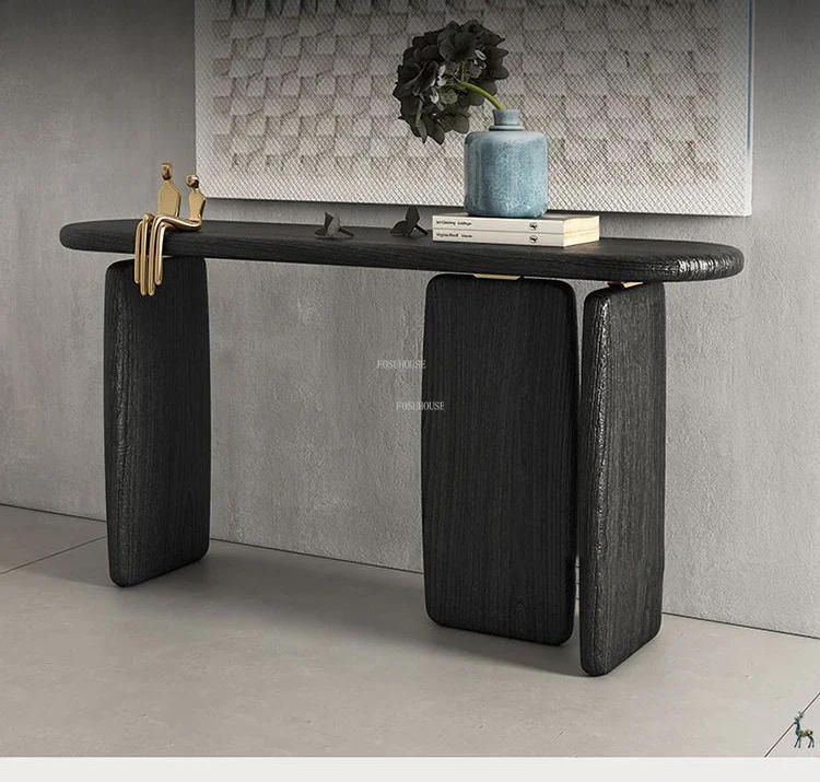 Description Picture 4 of itemAmerican Solid Wood Console Table Living Room Furniture Entrance Console Light Luxury Home Creative Design Black Porch Cabinet Z