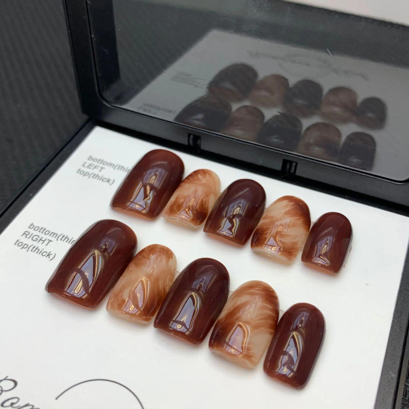 Description Picture 3 of item10 pcs Luxury Handmade Press on Nails Middle Square Caramel Love Design False Nails with 4-PIECE Tool Adhesive Nail Glue Tabs