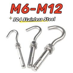 1pcs M6 M8 M10 M12 304 Stainless Steel Expansion Screws Hooks Opening Hole Open Anchor Hook for Gondola Ceiling Fan Suspension