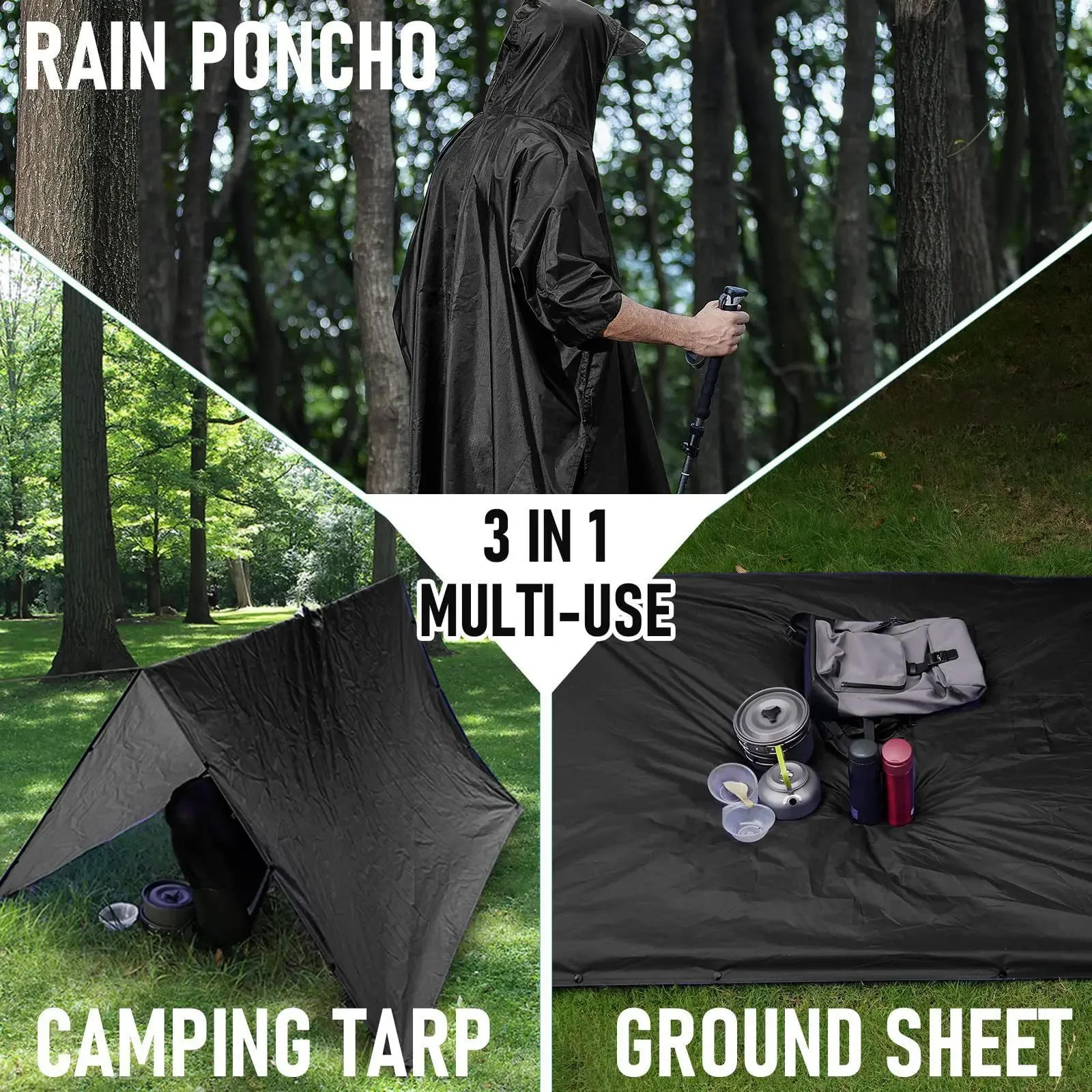 Description Picture 2 of item3 In 1 Outdoor Military Raincoat Hooded Sleeve Waterproof Rain Poncho Motorcycle Rain Cover Camping Hiking Travel Rainwear Tent