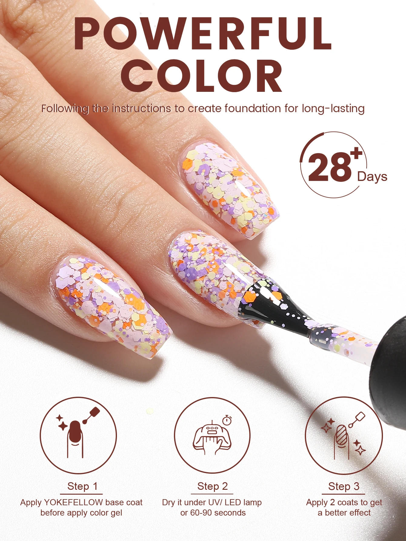 Description Picture 4 of itemYOKEFELLOW Glitter Gel Nail Polish 6PCS/Set Spring Colorful Nail Art Varnish Semi Permanent Soak Off UV Gel For Nails Art Diy