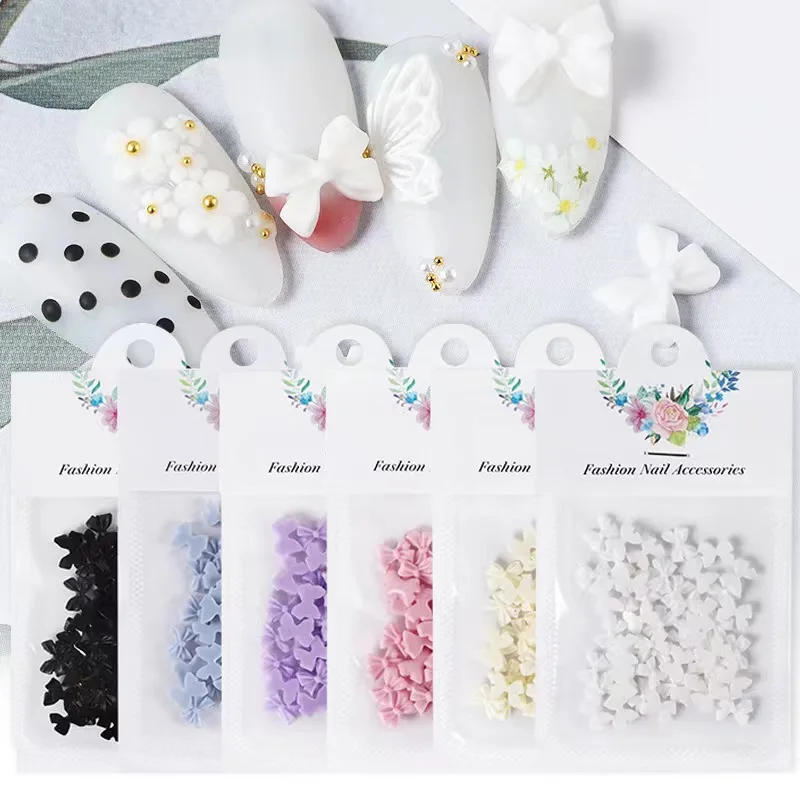 Description Picture 2 of item50pcs Mini Bow Nail Art Decorations 3D Cute Candy Color Nails Charms Designs Pink Black White DIY Resin Nail Accessories