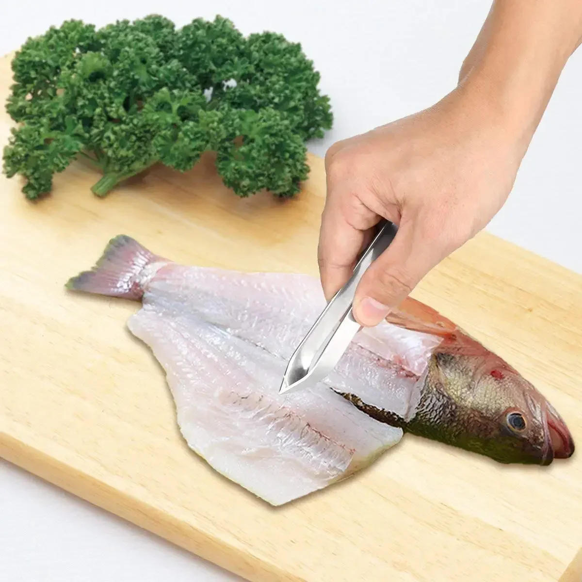 Description Picture 2 of itemFish Bone Tweezers Stainless Steel Flat and Slant Tweezers Pliers Remover Tools (4.6") Kitchen Food Gadgets Seafood Tools
