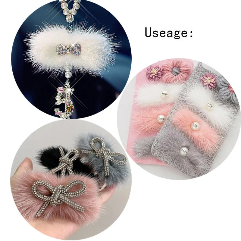 Description Picture 2 of itemReal Natural Mink Fur Pompon Fluffy Bowknot Fur Diy Pom Poms Bow Tie for Ring Keychain Hat Headwear Craft Material