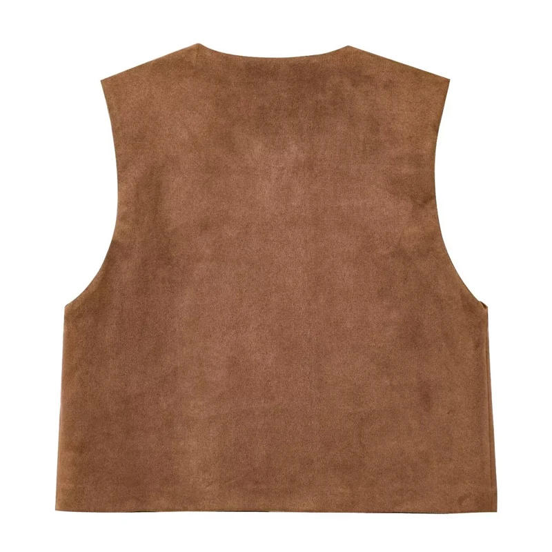 Description Picture 6 of itemWomen Embroidered Vest Top O Neck Faux Suede Women's Sleeveless Vest Casual Loose Waistcoat Woman Chic Lady Top Street Outwear