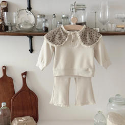 Korean Style Spring Autumn New Baby Boy Girl Clothes Kids Floral Collar Lace Long Sleeved Set Trousers Infant Fashionable Suit