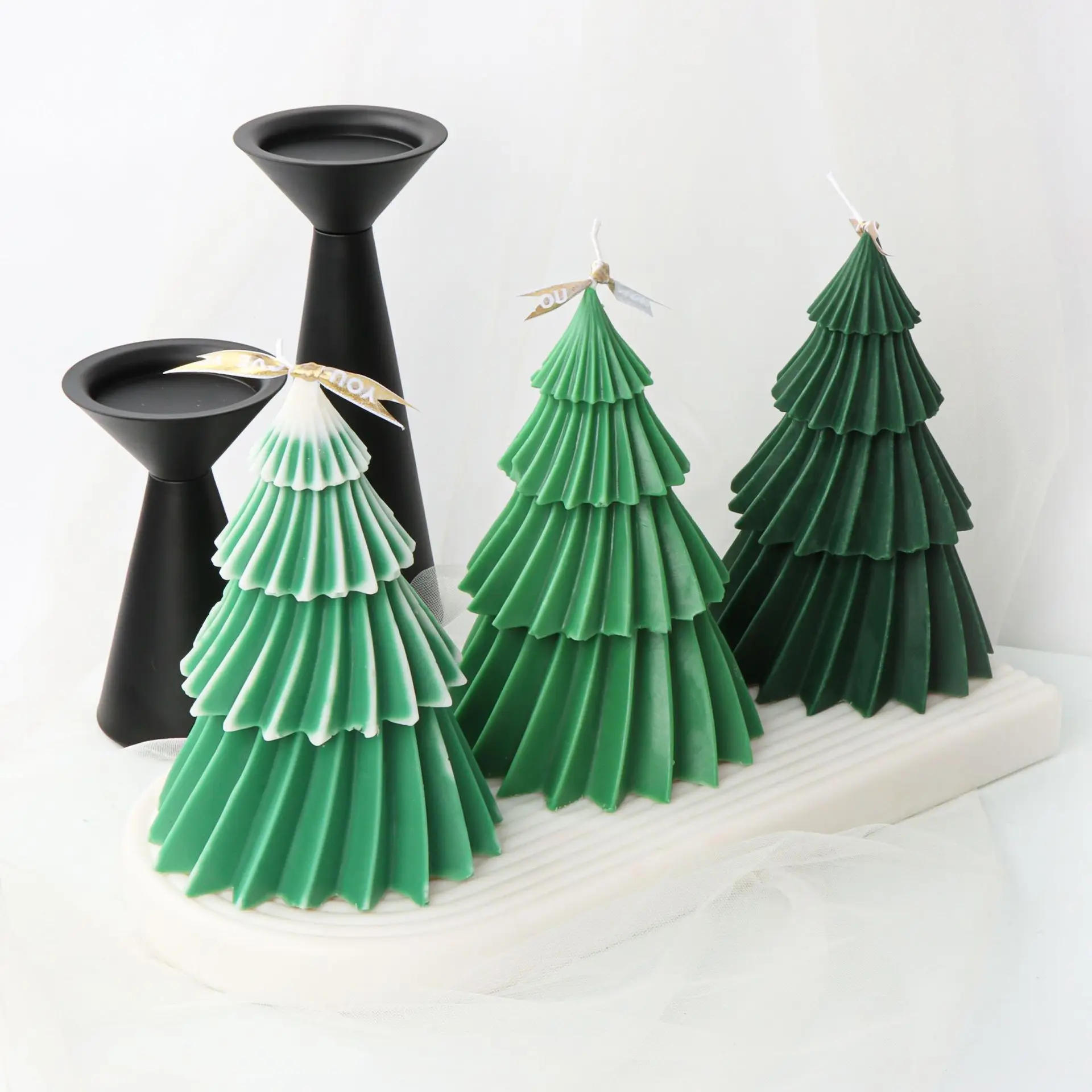 Description Picture 3 of item4-Layer Christmas Tree Silicone Candle Mold 3D Diagonal Striped Plant Soap Resin Plaster Mould Chocolate Making Party Decor Gift