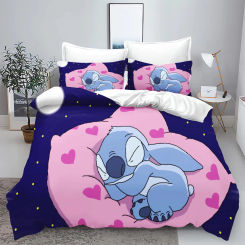 Stitch Bedding Set Queen Quilt Cover Cute Printed Cartoon Children's Adults Polyester Reactive Printing Twill