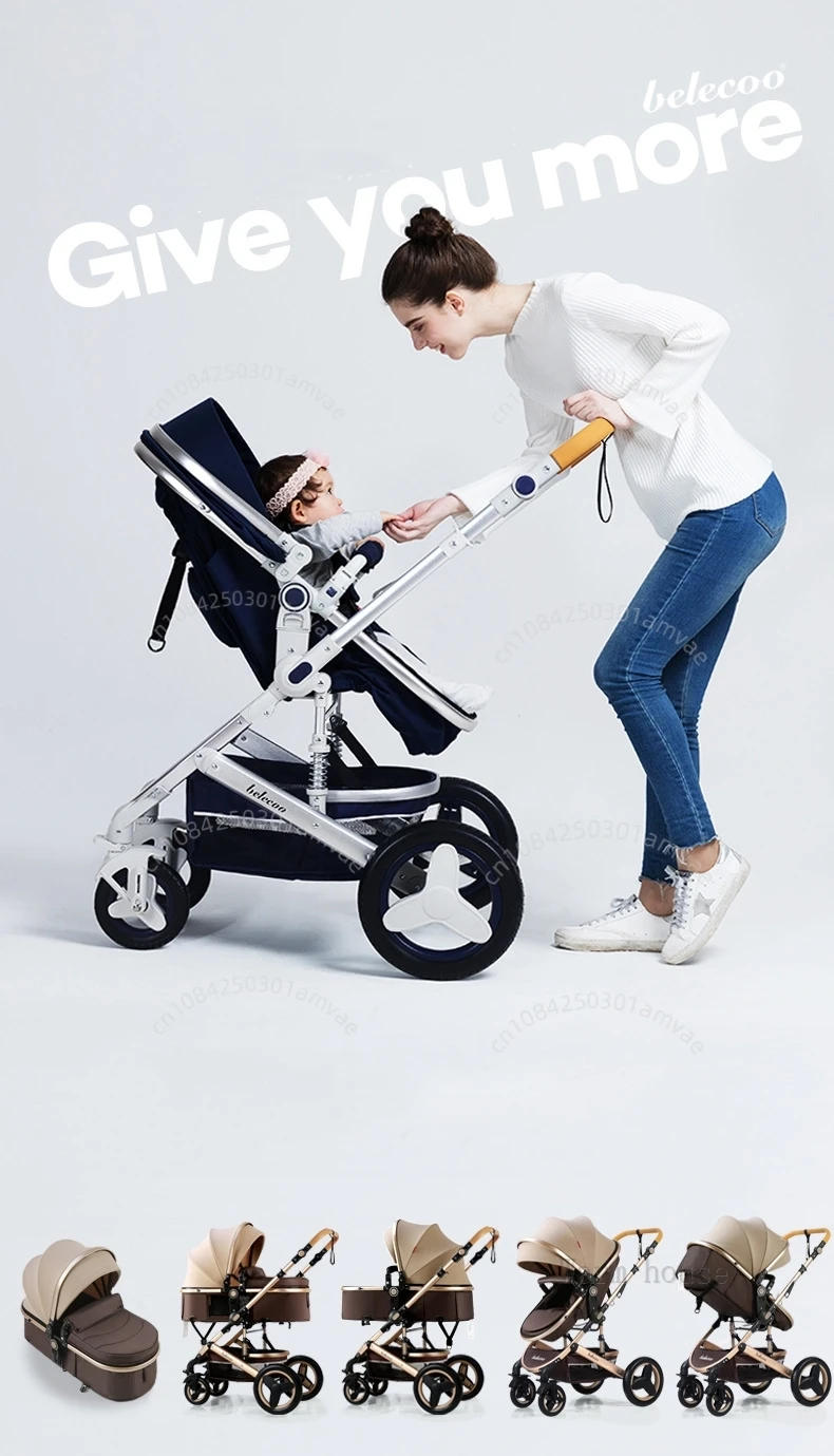 Description Picture 6 of item3-in-1high landscape baby stroller that can be seated or reclined,one click folding and folding,two-way shock-absorbing handcart