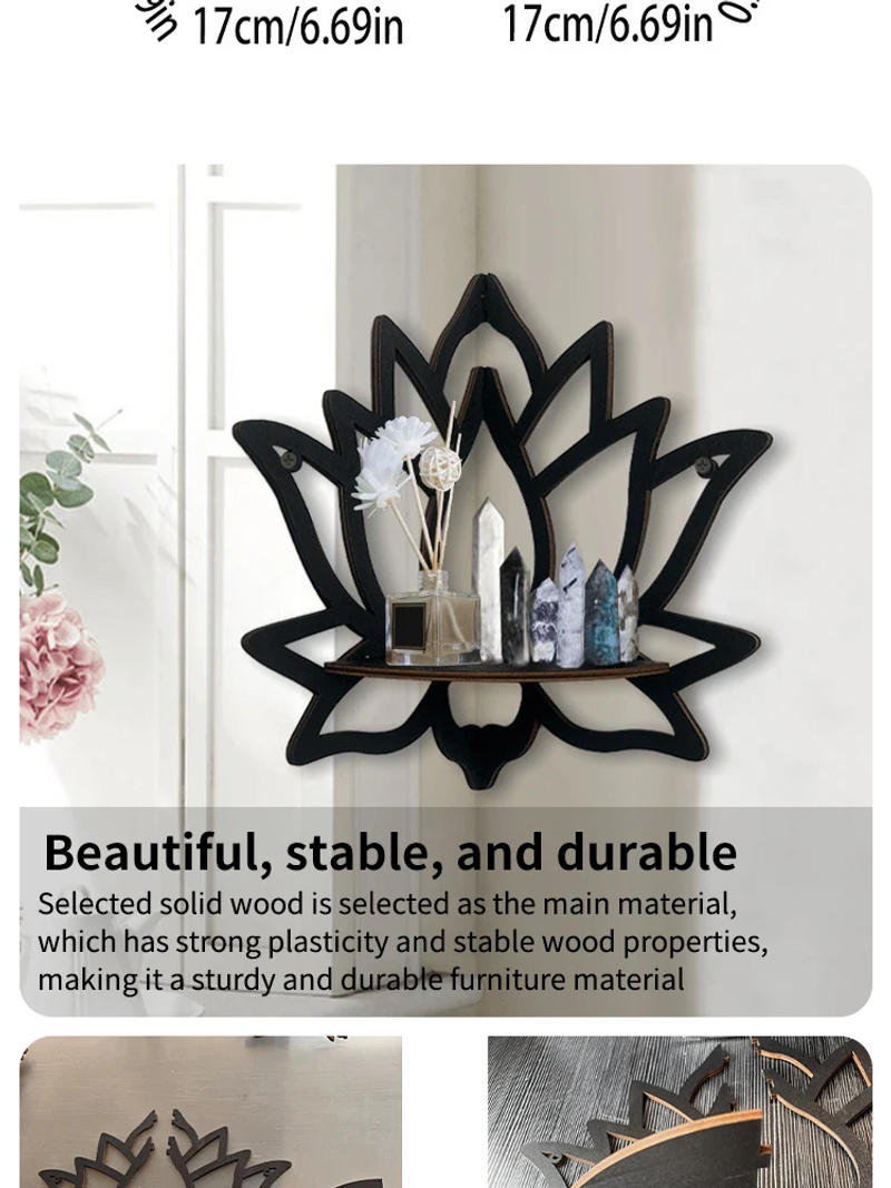Description Picture 5 of itemWooden Lotus Hollow Decorative Rack Aromatherapy Organiser Essential Oil Candle Holder Wall Mounted Shelf Corner Shelf