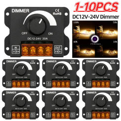 30A LED Dimmer Controller Voltage 12-24V Adjustable Dimmer for LED Single Color Lighting String Strip Dimming Controller 1-10Pcs