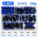 51 Pcs Pneumatic Connectors Boxed PU-6/PE-6/PZA-6/PY-6/PV-6/PG-6/PK-6 Kit 6mm Outer Diameter of The Hose Pipe Tube Air