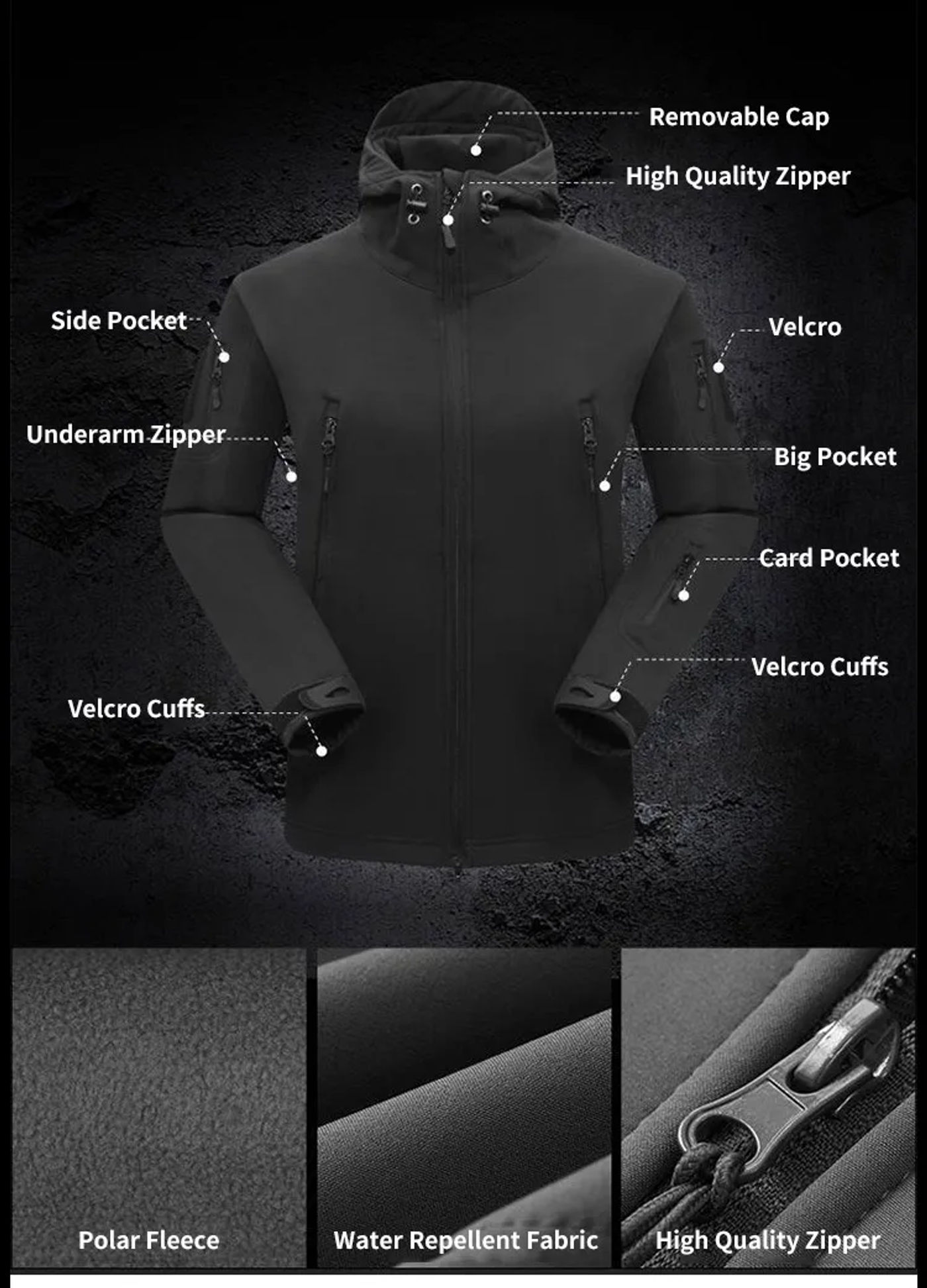 Description Picture 6 of itemOutdoor Waterproof Windproof Softshell Sharkskin Jacket and Pants Tactical Hunting Clothes Men Camping Hiking Sport Suits