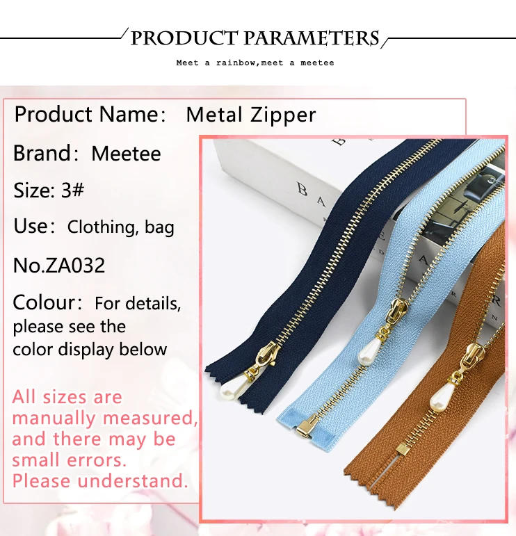 Description Picture 5 of item5/10Pcs Meetee 15-70cm 3# Metal Zipper Open&Close-End Auto Lock Gold Pearl Slider DIY Bag Purse Dress Decor Zip Sewing Accessory
