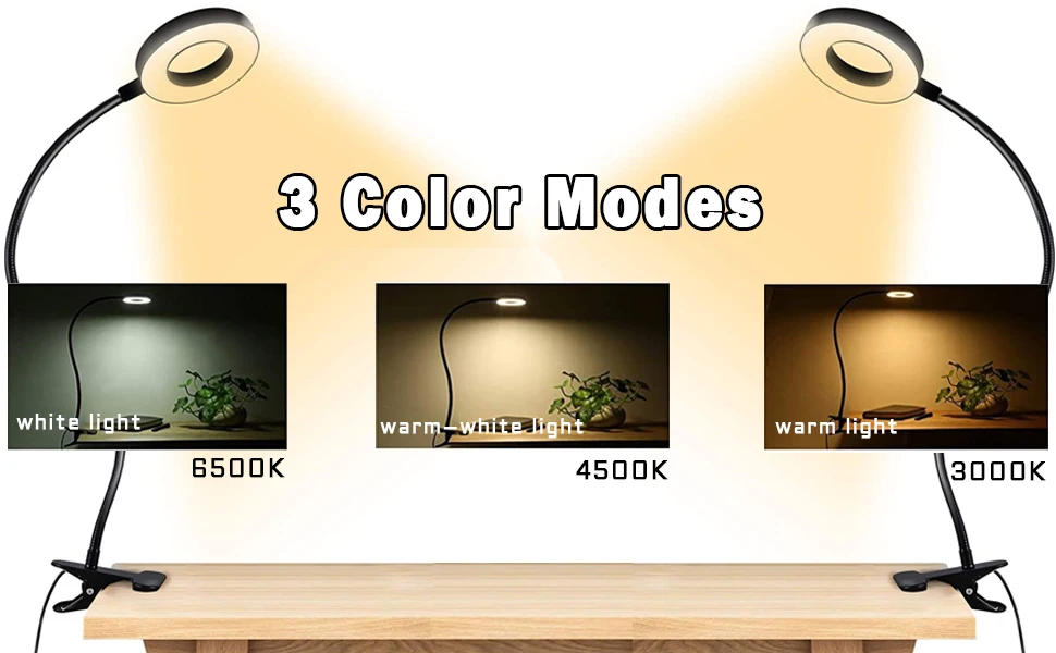 Description Picture 3 of itemLED Desk Lamp with Clamp Dimmable Clip on Reading Book Light 10 Brightness Level 3 Lighting Modes Flexible Study USB Table Lamp