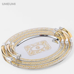 European Style Golden Metal Decorative Tray For Tea Coffee Table With Handle Oval Mirror Serving Tray provide luxury hospitality