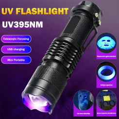 LED UV Flashlight Purple Violet Light Zoomable Focus UV 365/395nm Torch Lamp Lanterna For Marker Checker Cash Detection