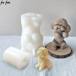 For Fun 3D Standing Teddy Dog Silicone Candle Molds Sitting Teddy Dogs Gypsum Resin Soap Chocolate Baking Mold Home Decor Gifts