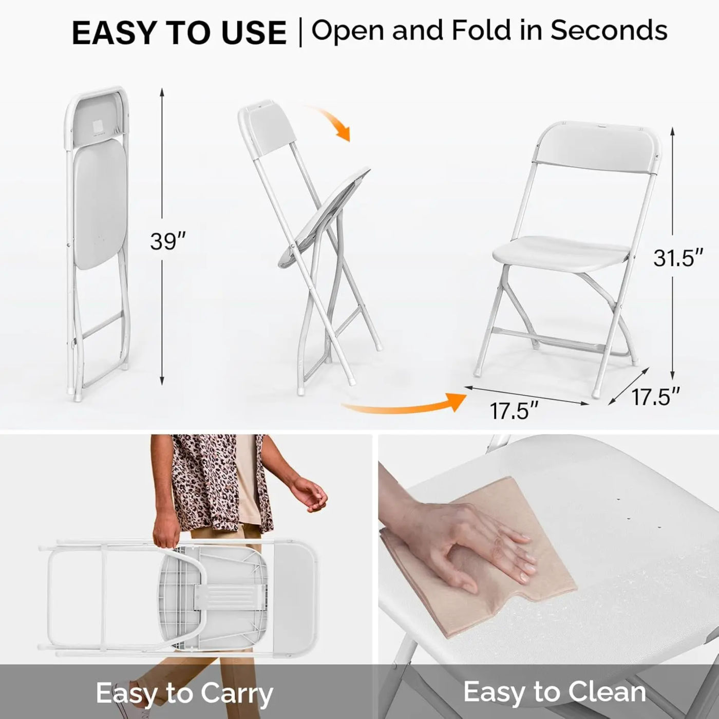 Description Picture 4 of item10 Pack Plastic Folding Chair, 300lb Capacity, Portable Commercial Chair with Steel Frame for Home Office Wedding Party Indoor
