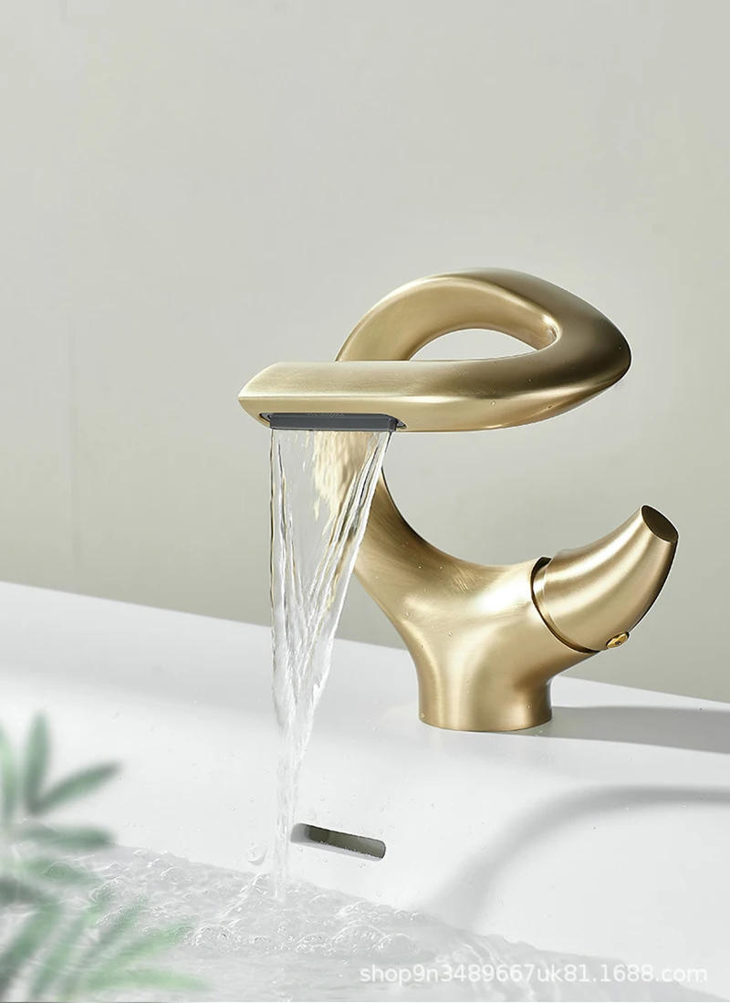 Description Picture 2 of itemBasin Faucet Brushed Gold Waterfall Faucet Black Brass Bathroom Faucet Bathroom Basin Faucet Mixer Tap Hot And Cold Sink Faucets