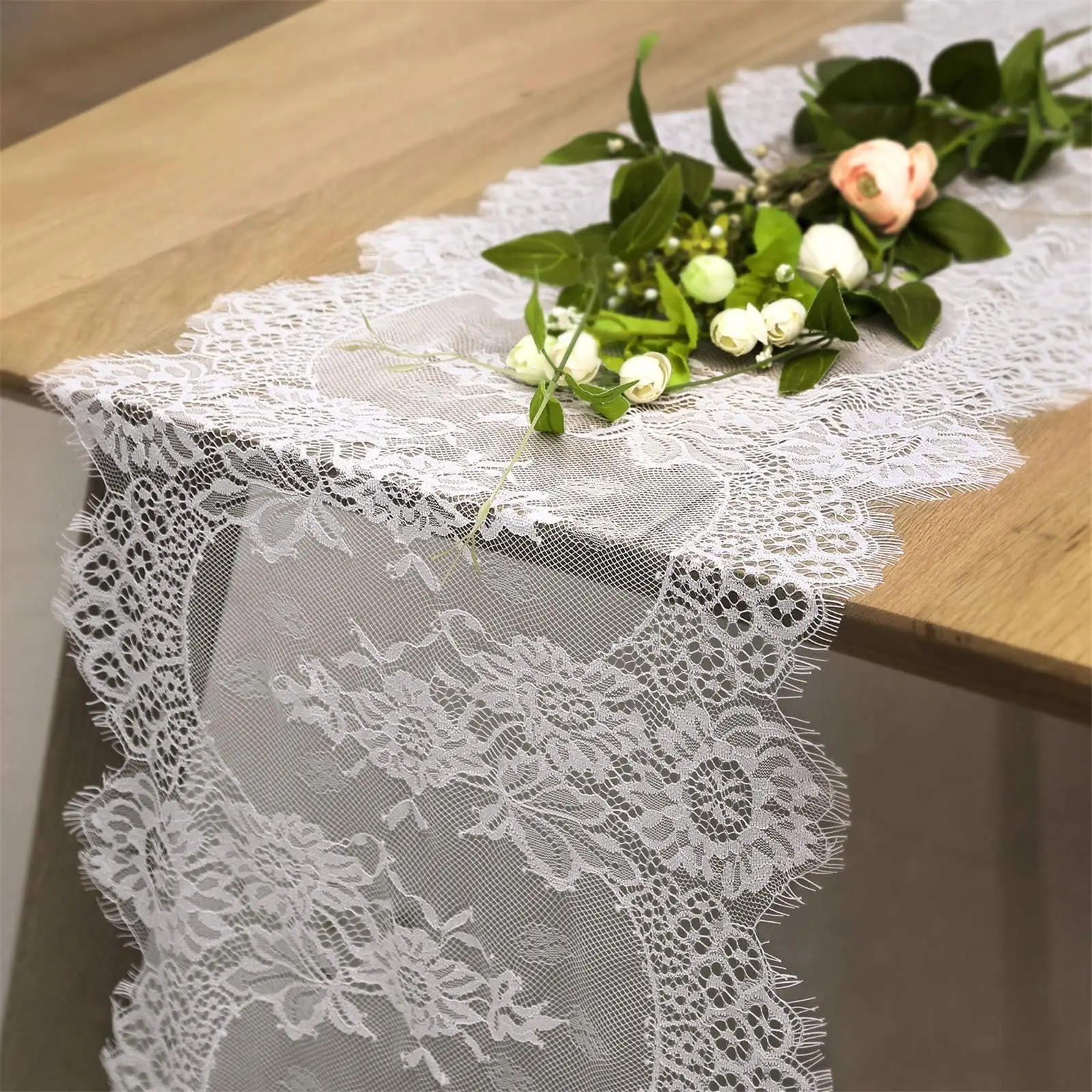Description Picture 2 of item300cm Vintage White Lace Table Runner Overlay Lace Fabric Tablecloth for Rustic Wedding Reception Table Decor Boho Party Decor