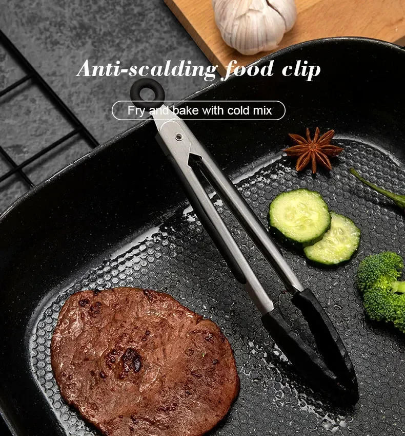 Description Picture 2 of item1PC Silica Gel Stainless Steel Black Baked Salad Accessories Kitchen Tools Bread Clip Home Party Picnic BBQ Clip Roast Steak