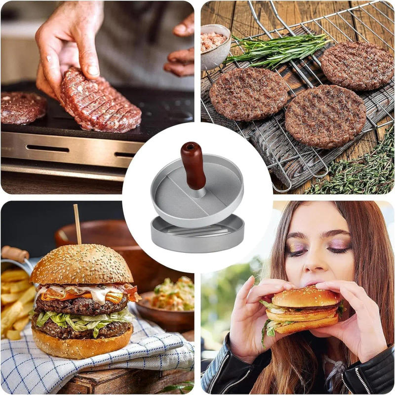 Description Picture 6 of item12CM Burger Press Non-Stick Hamburger Patty Maker Aluminum Round Burger Meat Mold for Beef BBQ Grill Kitchen Cooking Tool