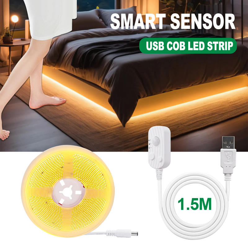 Description Picture 2 of itemDC 5V LED COB Strip 8MM Battery USB Wireless With Motion Sensor 320LEDs/M Night Light Kitchen Stairs Wardrobe Bed Cabinet Side