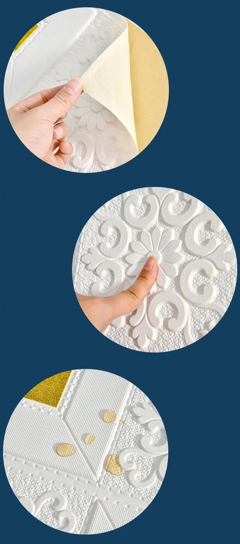 Description Picture 6 of item1/2/5/10m Self-adhesive Panels Wallpaper 3D Wall Stickers Tile Modern Home Decor Fion For Bedroom Living Room Kitchen TV Backdro