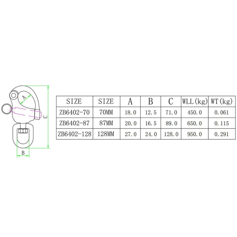 Description Picture 5 of item1pc 316 Stainless Steel Spinnaker Swivel Snap Hook 87mm/128mm Marine Grade Shackle Pin Quick Release Boating Anchor Camp Chain