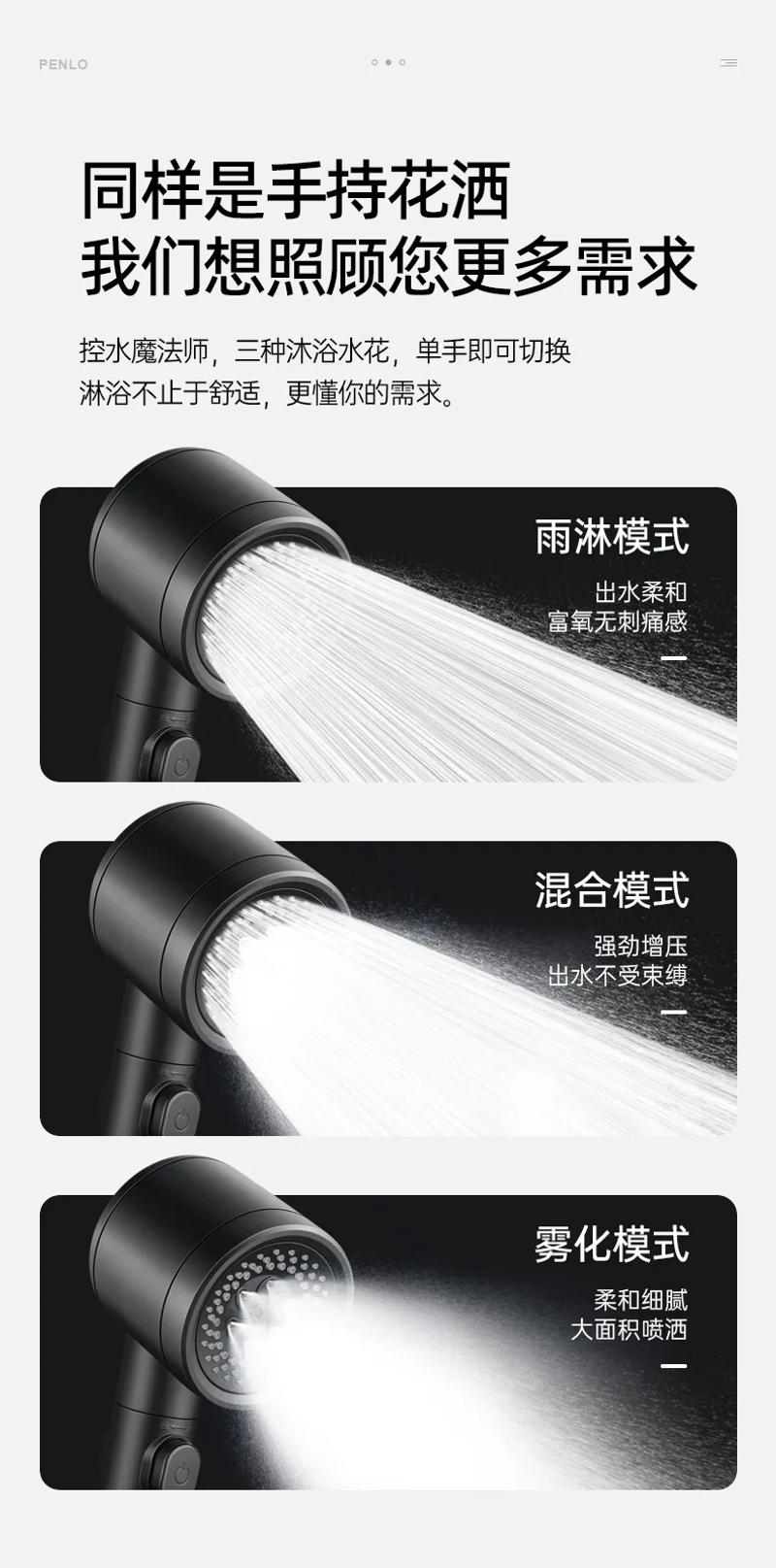 Description Picture 6 of itemNew 3 Modes Shower Head High Pressure Water Saving Shower Heads With Stop Button Water Filter Shower Faucet Bathroom Accessories