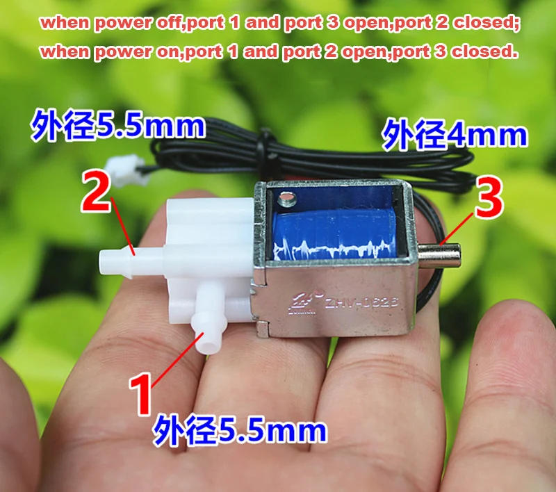 Description Picture 2 of itemDC 24V 2-position 3-way Micro Electric Solenoid Valve Mini Water Air Flow Control Valve DIY Pump Massager Watering Flower