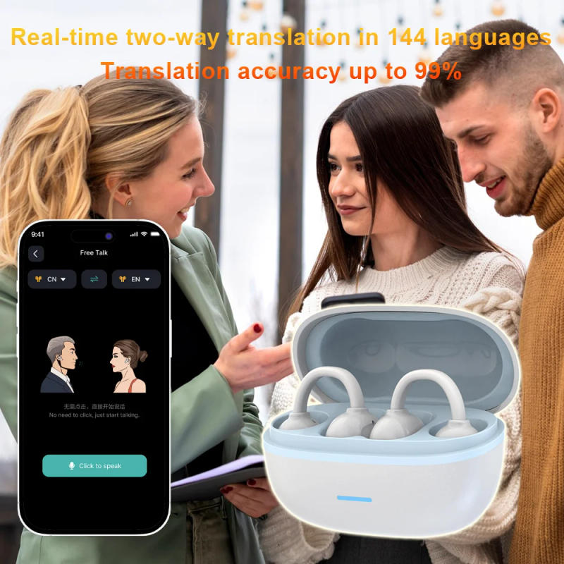 Description Picture 4 of itemOWS Ear Clip Translation Headphones Pearl Paint Fashion Earphone with Breathing Light Support 144 Languages Real Time Translator