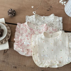 Cute Baby Girls Soft Bibs Soft Cotton Ruffle Floral Infants Lace Saliva Towel Burp Cloth Kids