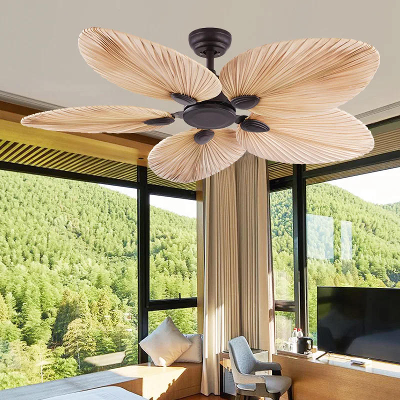 Description Picture 6 of item2022 New High Quality 52inch Factory Price Natural Breeze Palm Leaf Fan Blades 220V Remote Control Ceiling Fan Living Room