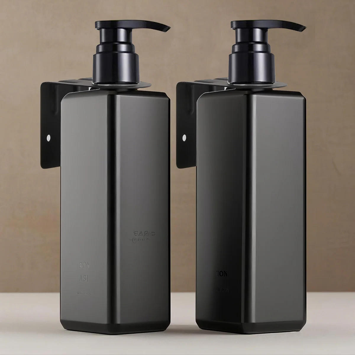 Description Picture 2 of item500ml Square Black Soap Dispenser with Label Wall Mounted Hanger Rack Refillable Empty Bottle Lotion Shampoo Container For Hotel