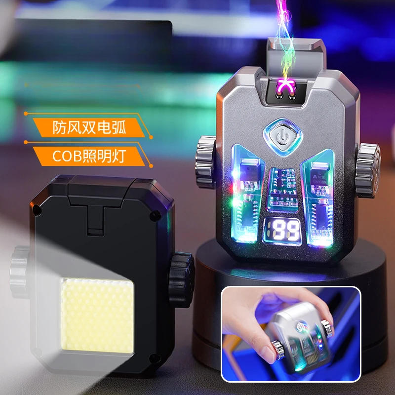 Description Picture 3 of itemHigh-end Gyro Black Technology Mecha Style Lighter Creative Double Arc Charging Lighting Lighter Windproof Men's Gift