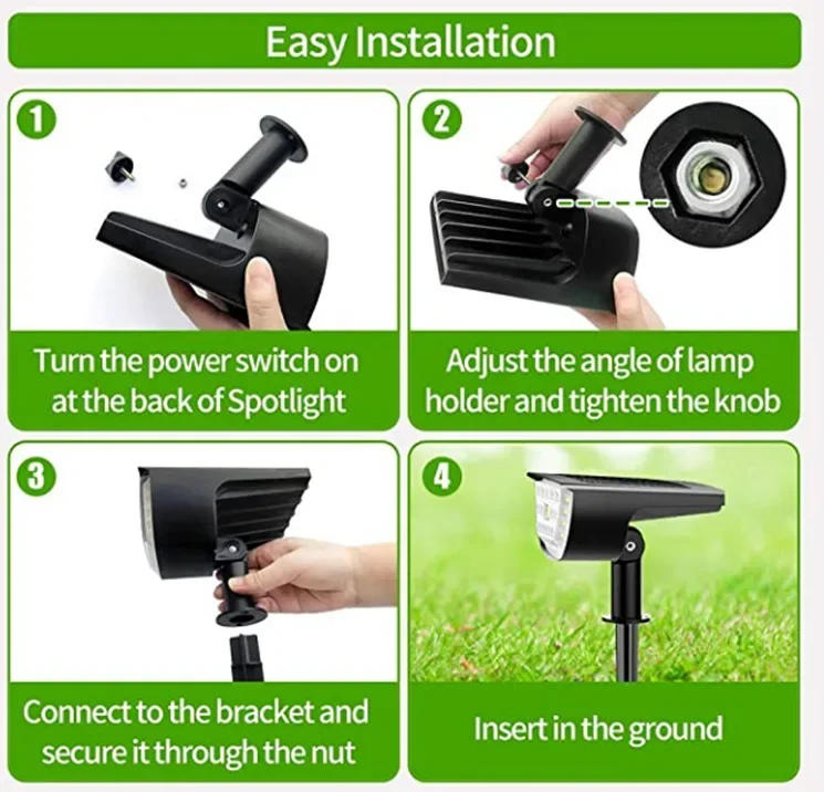 Description Picture 5 of item32 LED Solar Landscape Spot Lights Outdoor IP65 Waterproof Solar Powered Wall Light for Garden Yard Patio Driveway Walkway Decor