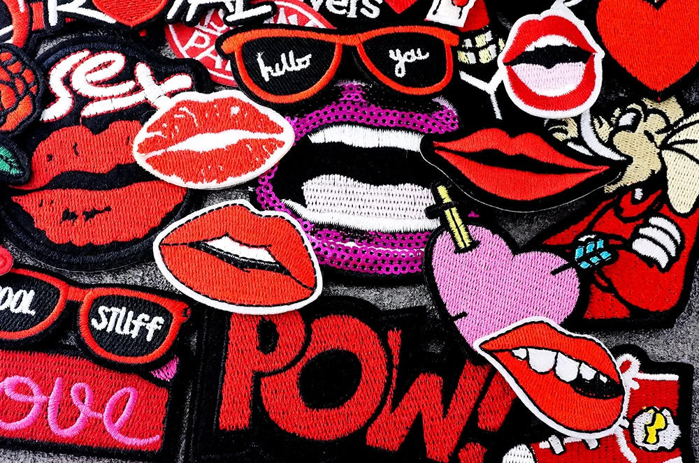 Description Picture 3 of itemRed Mouth Lip Print Patches for Clothing Iron on Patch Embroidery Appliques Decorative Embellishments Repair Personality Fabric