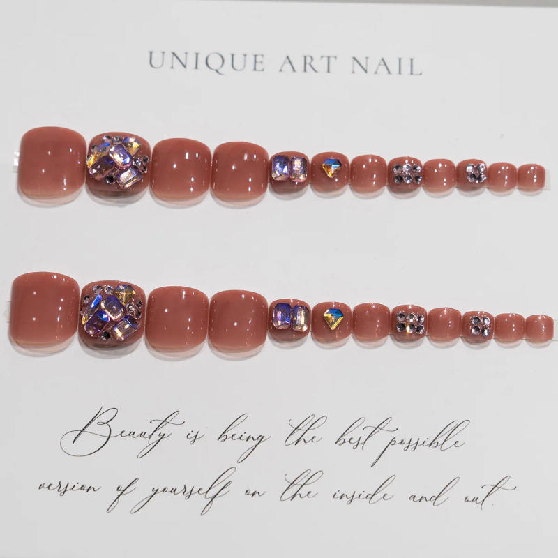 Description Picture 5 of item24pcs Glitter Crystal False Toenails Full Cover Wearable Rhinestone Fake Toe Nail Patch for Feet nails Supplies professionals