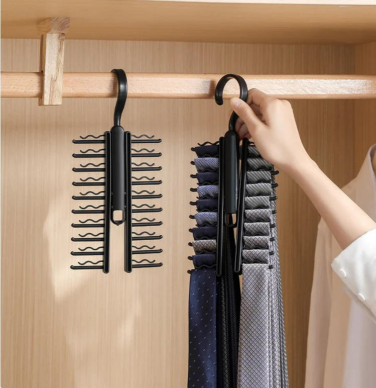 Description Picture 4 of itemTie Hanger Rotatable Necktie Storage Rack Wardrobe Organizer 20 Rows Large Capacity Belt Tie Hooks Closet Skidproof Tie Clamp