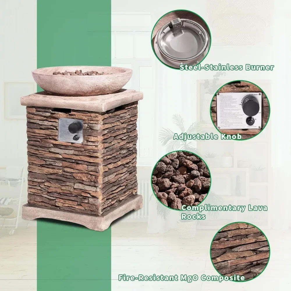 Description Picture 4 of item20" Outdoor Fire Pit Table, 40,000 BTU Concrete Gas Fire Pit W Lava Rocks, Rain Cover,Imitation Stone Design, Propane Fire Table