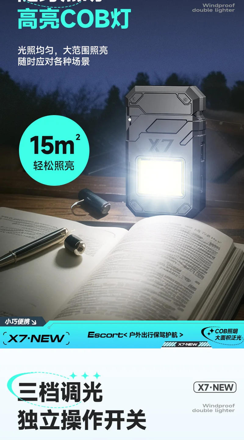 Description Picture 2 of itemNew Arc Lighter Windproof COB Lighting Light Type-c Rechargeable Outdoor Multi Functional Lighter Flashlight Mini Keychain Light