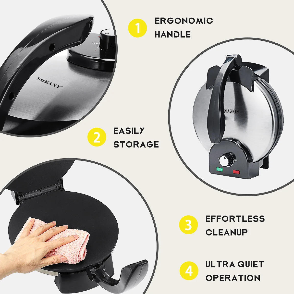 Description Picture 2 of itemCrepe Maker - Cooks Roti, Tortillas & Pancakes - Nonstick Cooktop - 10-inch Cook Area, Temperature Control & Cool Touch Handle