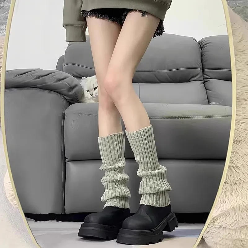 Description Picture 5 of item40/50/70cm Lolita Leg Warmers Socks Female Knitted Warm Foot Cover White Black Warmer Lady Autumn Winter Crochet Sock Boot Cuffs