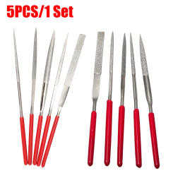 5pcs Diamond Files for Metal Jeweler Stone Polishing Wood Carving Craft Double-cut Plating Needle File Set 140mm Hand Tools