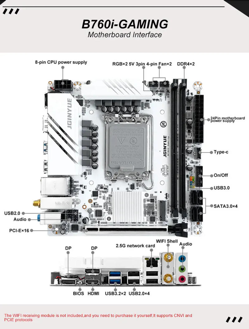 Description Picture 4 of itemJGINYUE B760i Motherboard LGA 1700 Support Intel Core 12th 13th DDR4 3200mhz RAM Latest mini itx B760i-GAMING