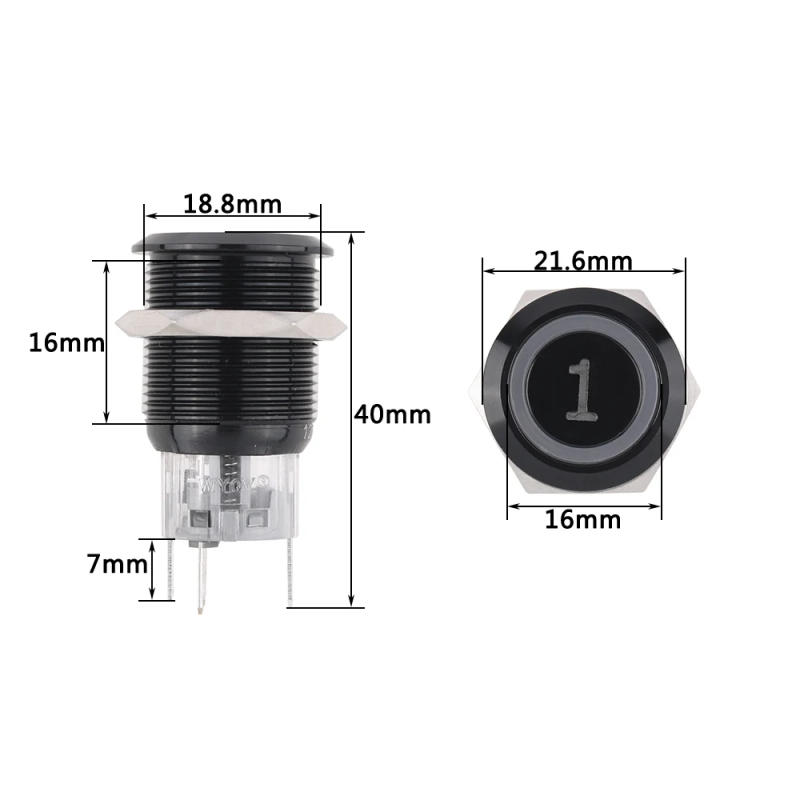Description Picture 3 of item19mm Black Momentary Reset Waterproof Metal Push Button Switch LED Number Letter for Elevator Lift Custom-made Reset 24V