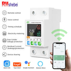 RMshebei 63a Tuya Smart Circuit Breaker alexa wifi switch smart life Voltage relay 220v electric power meter 63A